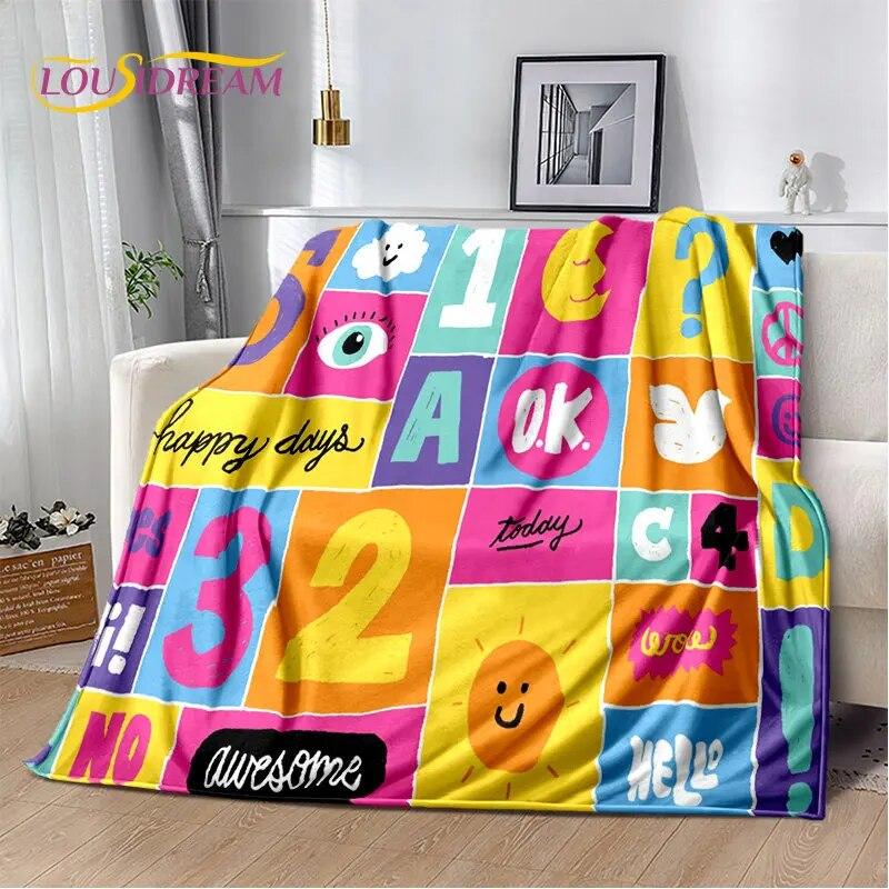 ABC Cartoon Alphabet Children Kids Early Education Soft Plush Blanket,Flannel Blanket Throw Blanket for Living Room Bedroom Sofa