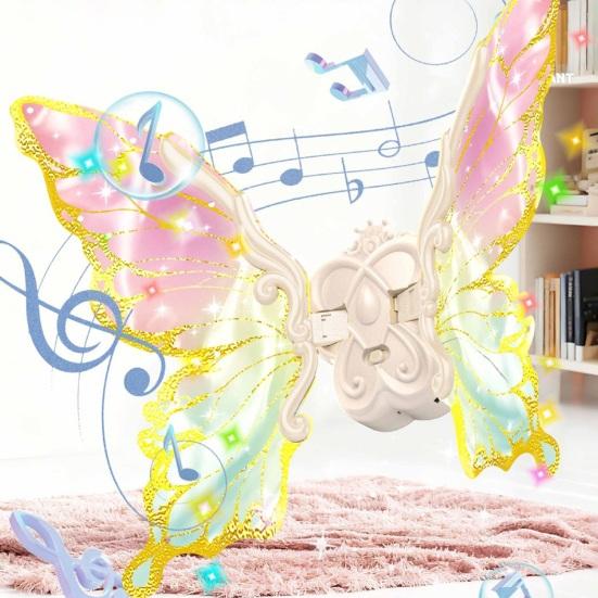 Electric Light Up Flapping Butterfly Wings for Kids LED Glowing Angel Fairy Costume with Music Halloween Christmas Party Prop