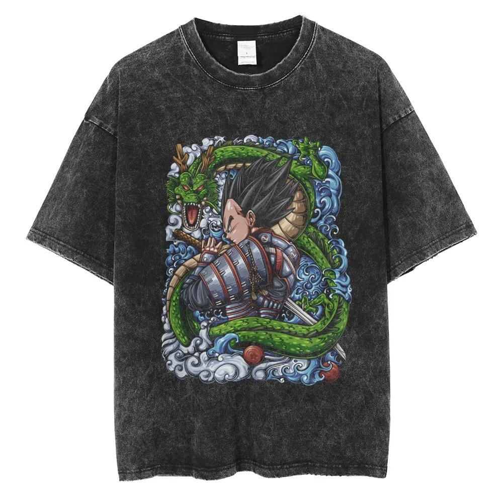 Men Hip Hop Streetwear T Shirt Dragon Ball Graphic T Shirt Cotton Loose Short Sleeve Black Washed Tshirt Oversize Harajuku