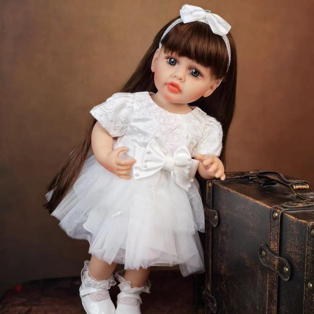 KEIUMI Кукла-реборн из силикона и винила с полным телом, 55 см, девочка, реалистичная, с длинными волосами, принцесса Бебе, новорожденная кукла для детей, подарки на день рождения и Пасху