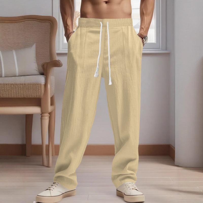 Men Loose Linen Casual Wide Leg Beach Sports Pants