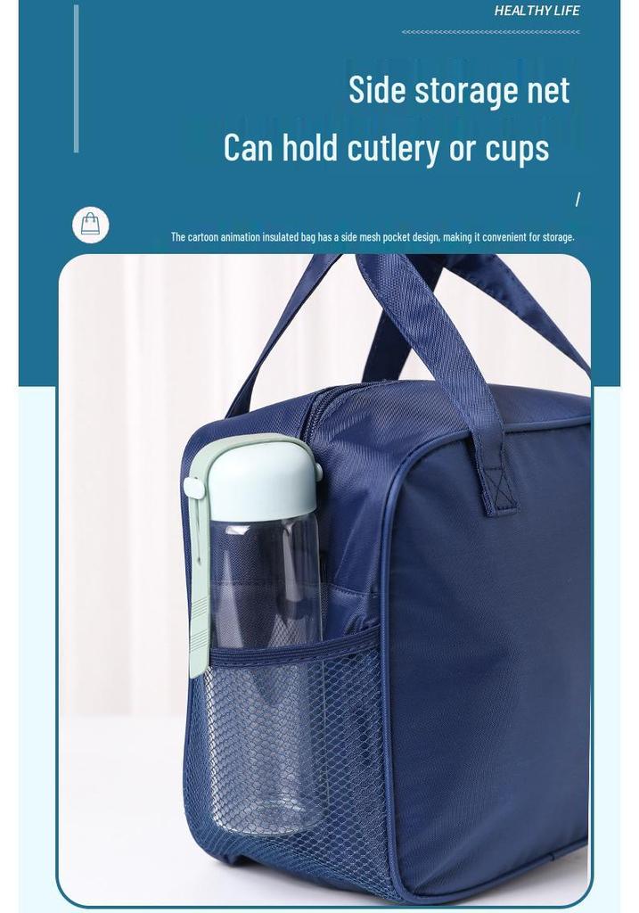 Large Insulated Cartoon Bento Lunch Bag - Waterproof & Cute Student Handheld Carrier