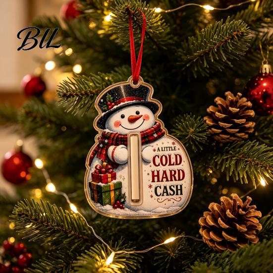 Money Gift Card Holders for Christmas 2D Acrylic Cash Holder Ornament, Hanging Family Xmas Tree Decor, Reusable Pocket Keepsake Holiday Party