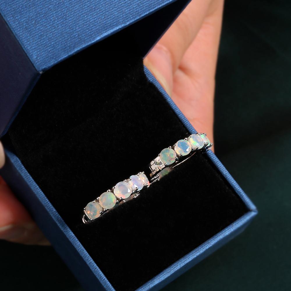 Stunning Opal Hoop Earrings 925 Sterling Silver Natural Colorful Opal Fine Jewelry for Women Girls Daily Wear