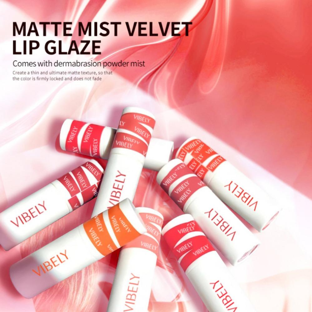 VIBELY Lip Mud Matte Air Fog Velvet Lip Glaze Не прилипает к чашкам, белым губам, щекам, глазури для двух губ