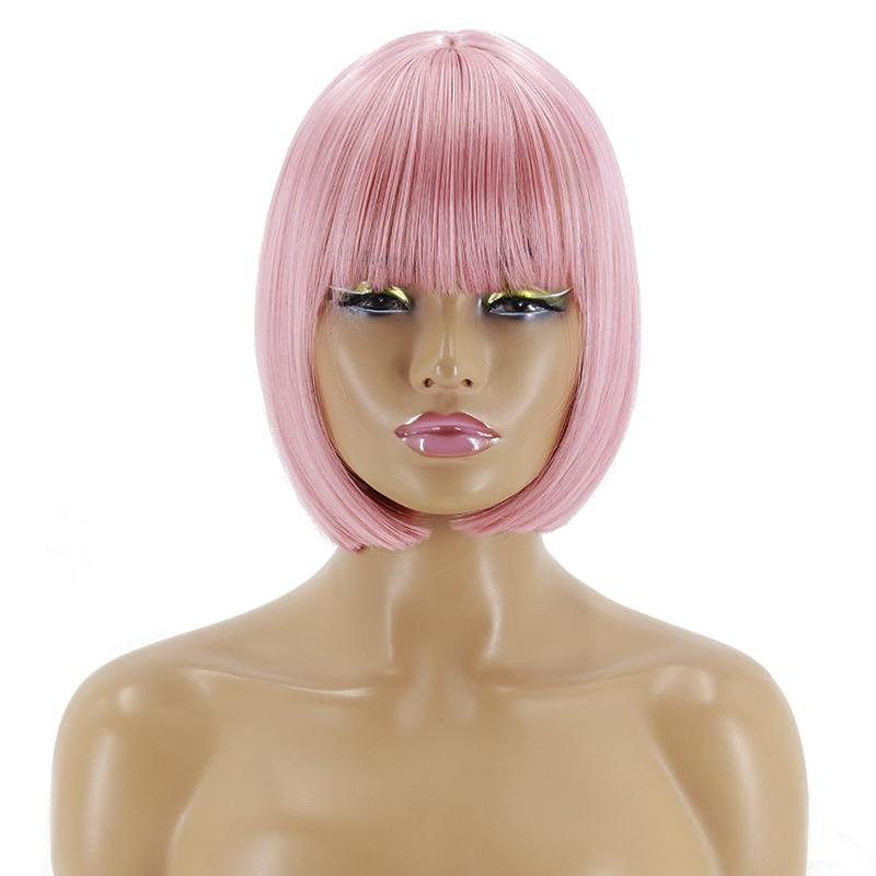 MISS WIG Женская мода Косплей Короткий прямой парик Боб с челкой Зеленый Розовый Красное вино Хэллоуин Синтетический парик Длина плеч