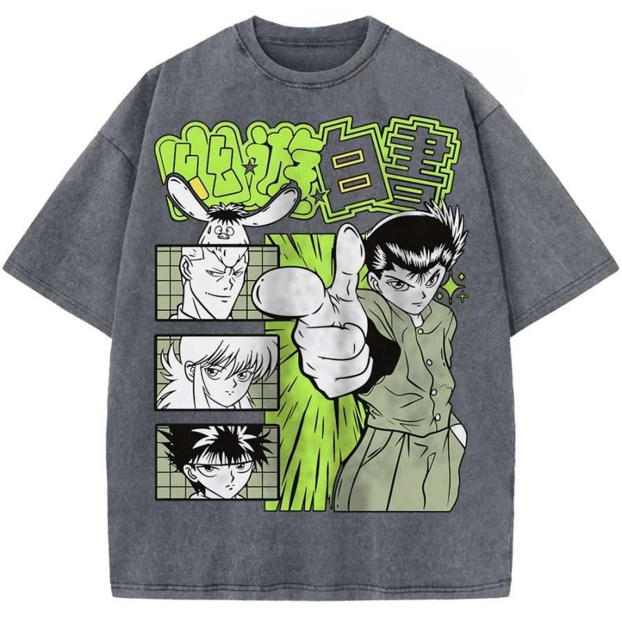 Аниме YuYu Hakusho Хэйэй Графическая футболка Мужская Одежда с коротким рукавом Повседневная хлопковая футболка Винтажная стираная футболка Мужские топчики Харадзюку