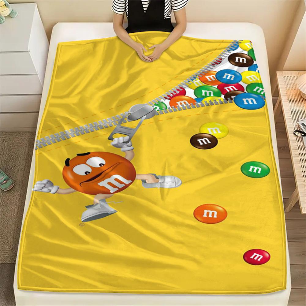 1PC M&M's Patterned Flannel Blanket Suitable For All Seasons for Home Decor Warmth and Comfort Gifts Holiday Present