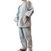 Kyoto Kimono Yuzen Men's Samue Kimono, Cotton and Linen, Year-Round Wear, Elastic Top and Bottom Set (Gray, Size L)