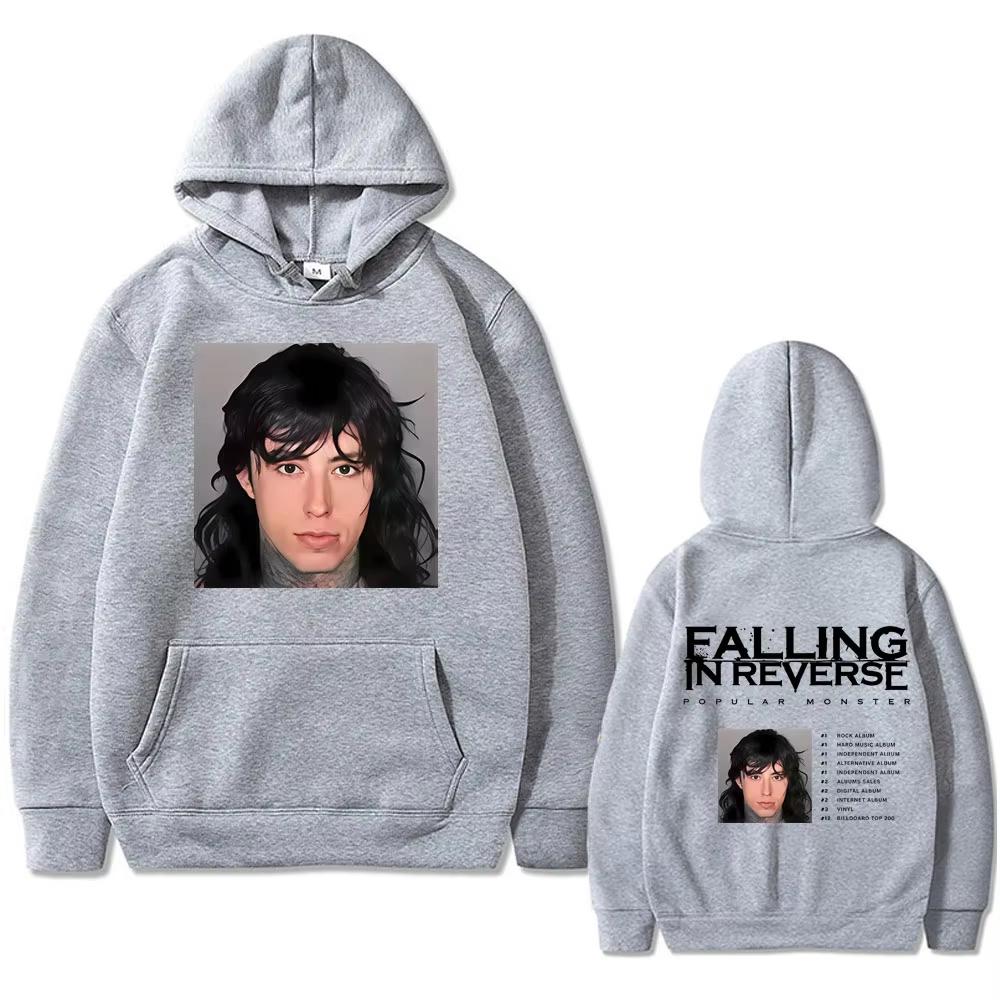 Unisex Limited Edition Falling in Reverse Monster Graphic Pullover Hoodie, Ronnie Radke Portrait Oversize Rock Metal Hooded Sweatshirt
