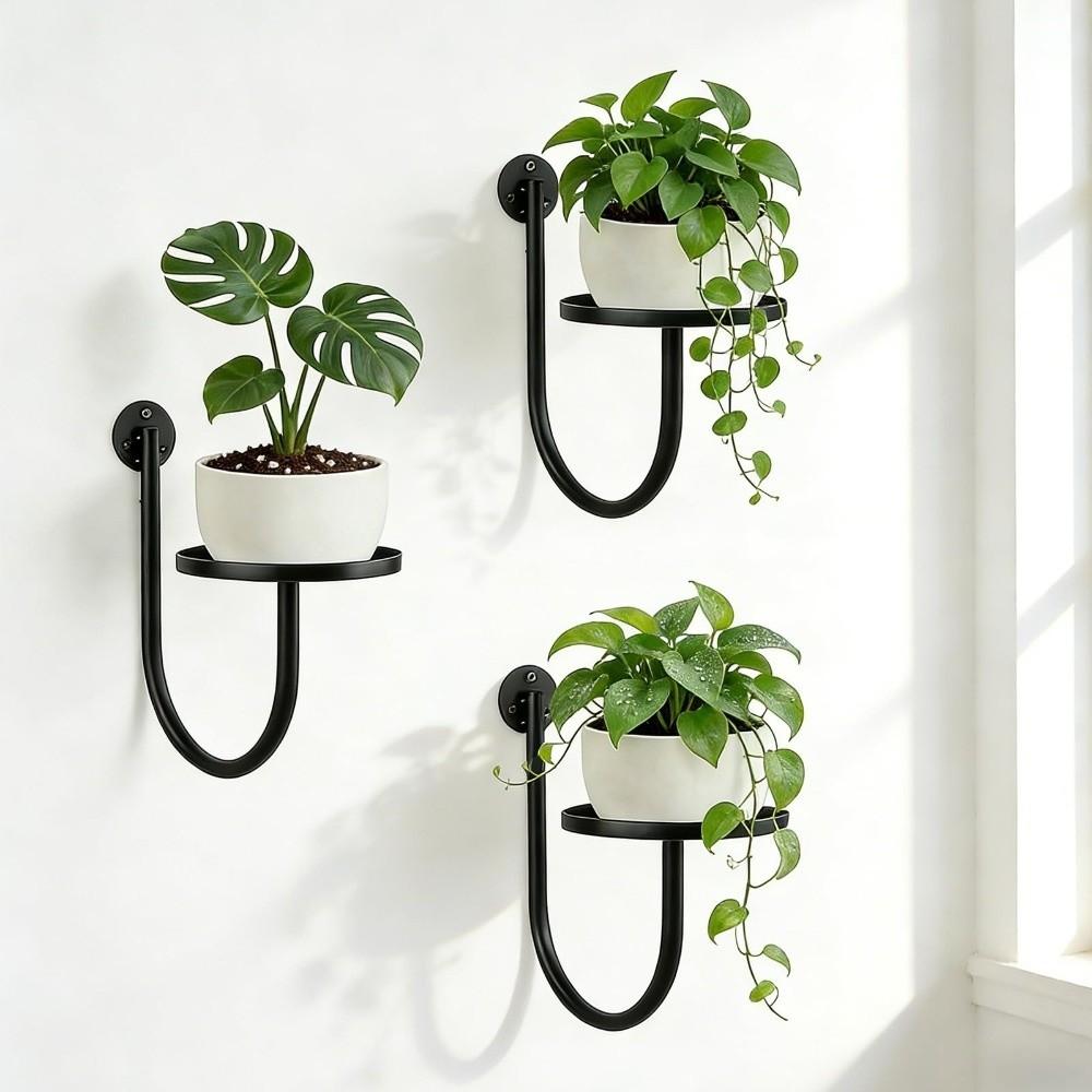 Space Saving Wall Mounted Plant Holder Sturdy Iron Planter Rack Metal Flower Shelf  Home Decoration