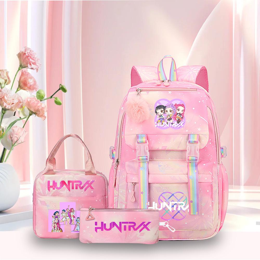 Kpop Demon Hunter Girl Troupe Elementary School Bag Three-Piece Set Lightweight Burden Reduction High School Girls School Bag Large Capacity Backpack