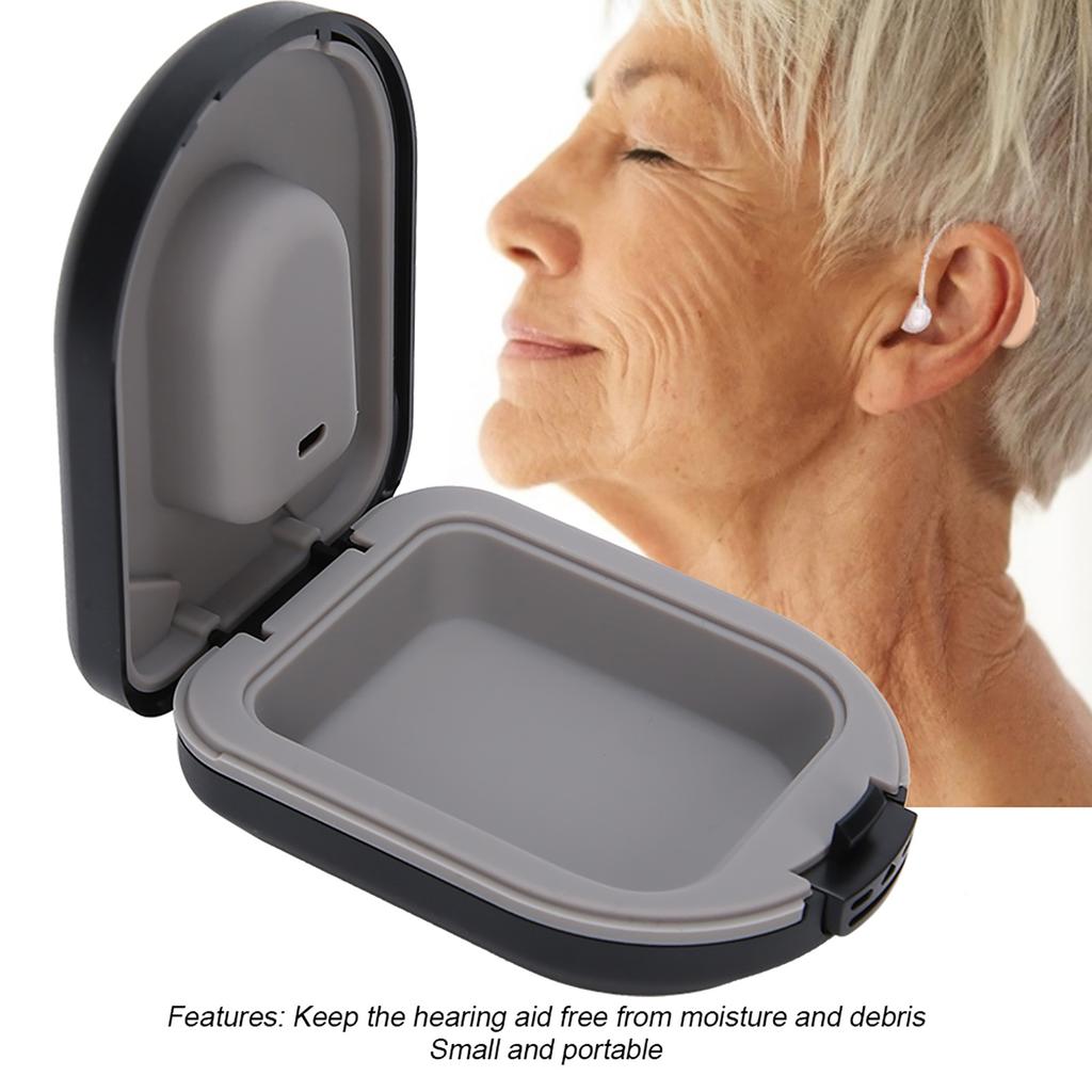 Hearing Aid Storage Box Behind‑the‑Ear Hearing Aid Case Waterproof Portable Drop Resistance Hearing Aid Storage Box Black