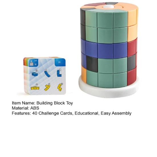 1 набор детских строительных блоков «Башня» с 40 карточками с заданиями, сделай сам, цилиндрическая башня, игра для укладки, для малышей, мальчиков и девочек, развивающая игрушка-головоломка из блоков