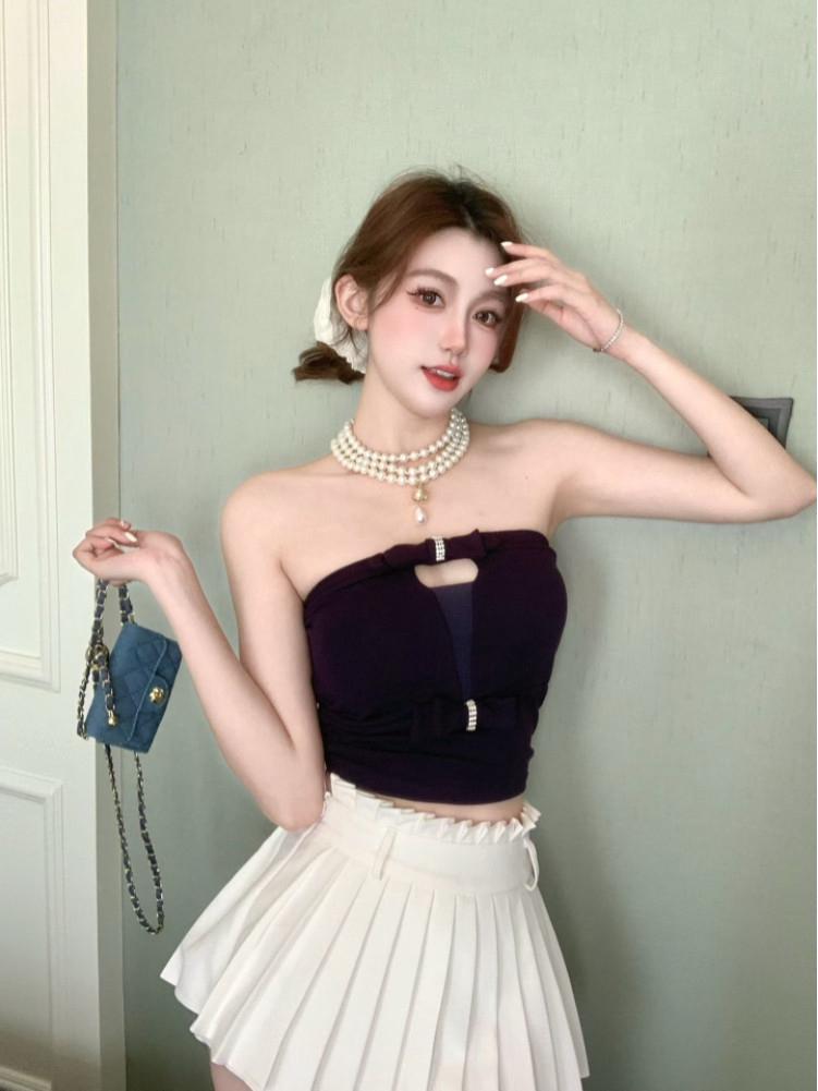 Women's Strapless Hollow Out Bowknot Camisole: Slim Fit, Sexy Bandage Crop Top for Spring/Summer