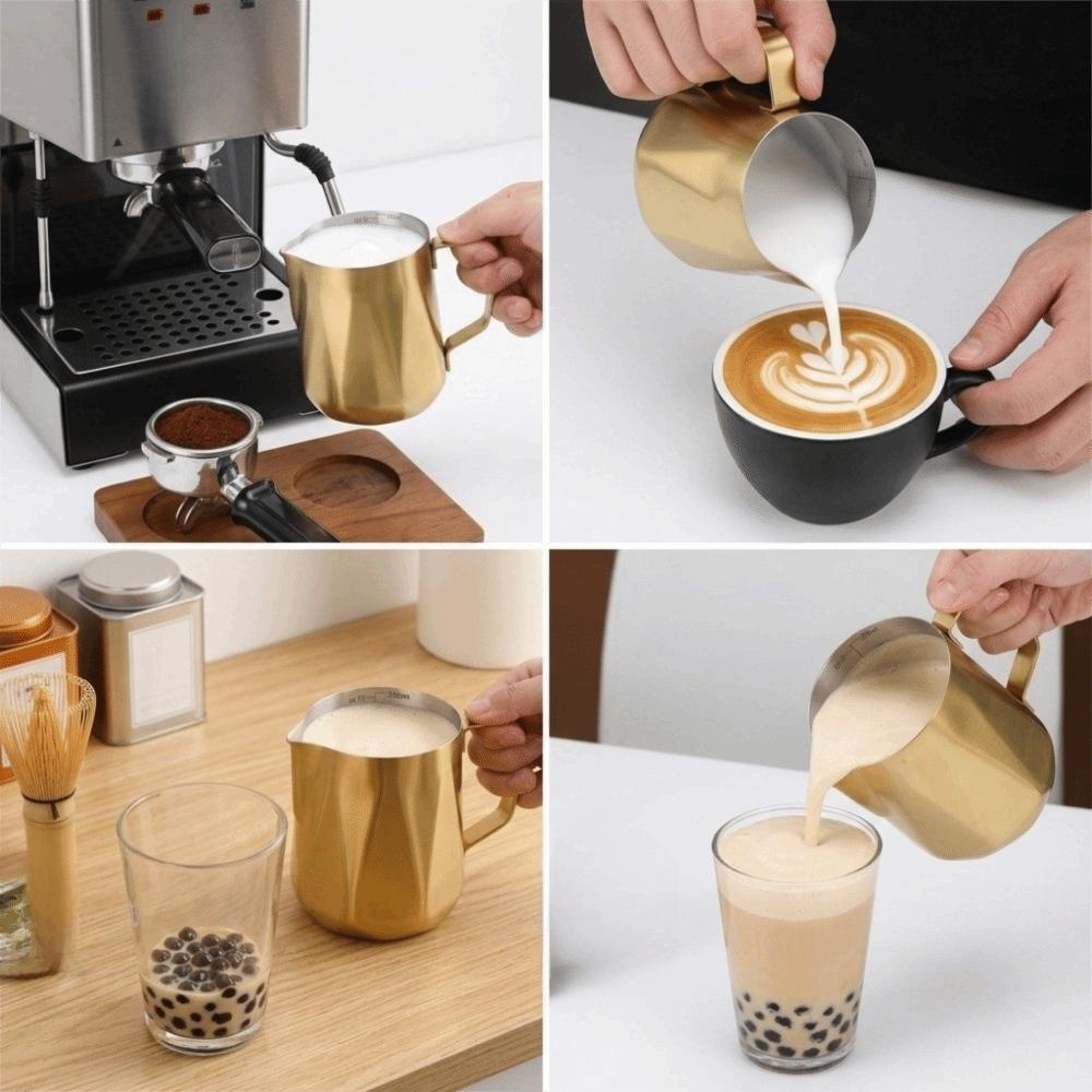 Pointed Spout Milk Pitcher Rustless Steel Measuring Cup Coffee Latte Art Jug Proportion Measuring