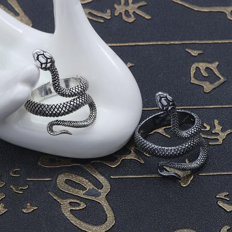 Gothic Ring Silver Black Metal Serpent Ring Women's Men's Fashion Adjustable Ring Jewelry MIT