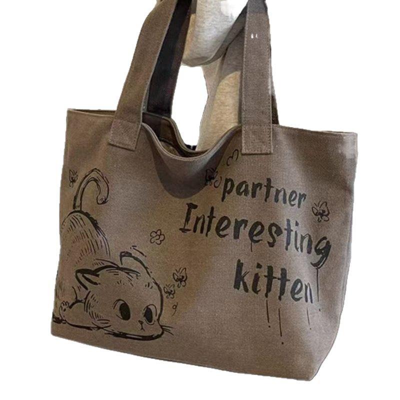 Повседневная холщовая сумка-тоут большой вместимости, женская, новый стиль 2025, модная, для выхода в свет, ручная сумка, сумка через плечо