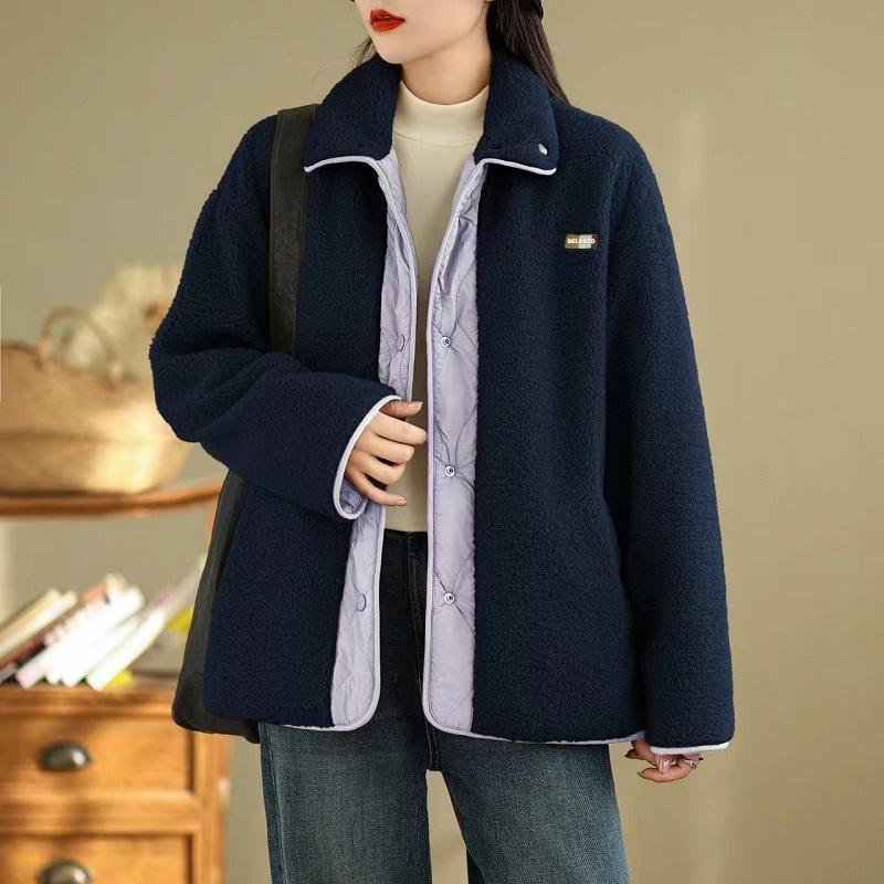 Осень-Весна-Зима Шерсть Хлопок Стеганая верхняя одежда свободного покроя женская повседневная свободная куртка Пальто