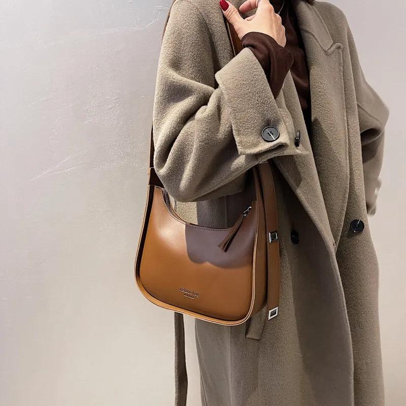 Yogodlns Винтажная однотонная сумка через плечо в форме полумесяца для женщин, новая сумка через плечо из мягкой кожи