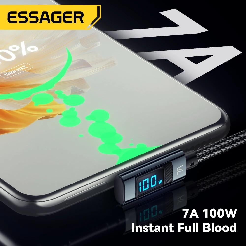 Essager 7A 100 Вт USB C кабель для быстрой зарядки цифровой дисплей локоть типа C кабель для Huawei Mate60 Pro Xiaomi Samsung Vivo шнур для передачи данных