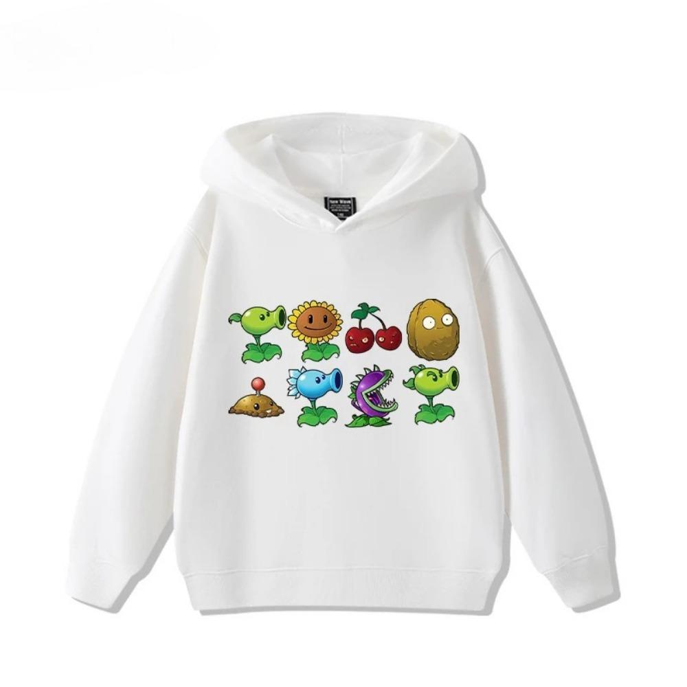 Casual kids hooded sweatshirt with colorful fantasy plant and monster cartoon, lightweight hoodie for autumn daily outfits and theme party.