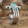 Fashion Retro Turquoise Crystal Ring for Women Bohemian Silver Color Rings Set Boho Jewelry 3 Pieces Set