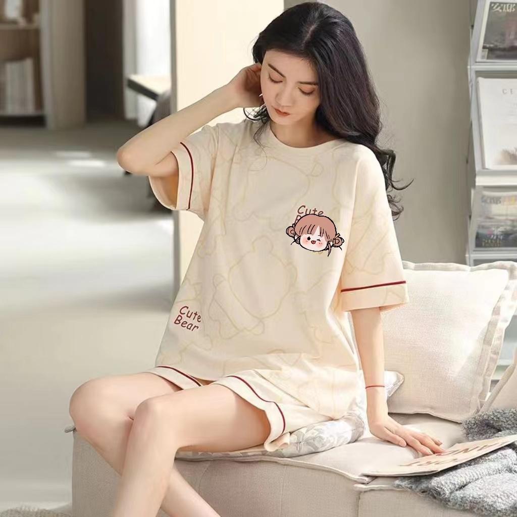 Пижама с короткими рукавами для девочек, комплект домашней одежды, пижама с круглым вырезом, студенческий комплект для общежития с героями мультфильмов, летняя одежда, женская домашняя одежда