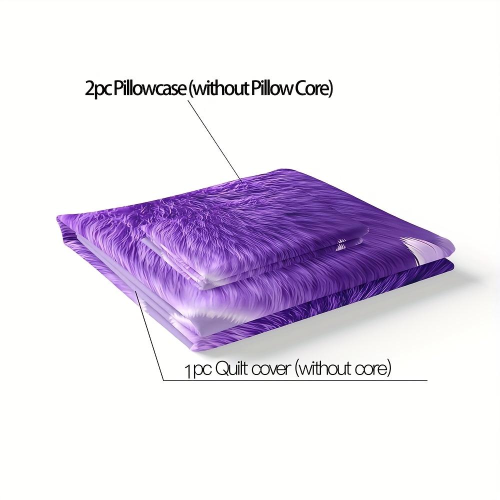 3D Cute Purple Plush Heart Pattern Duvet Cover Set, Breathable 100% Polyester Bedding with Zipper, Machine Washable