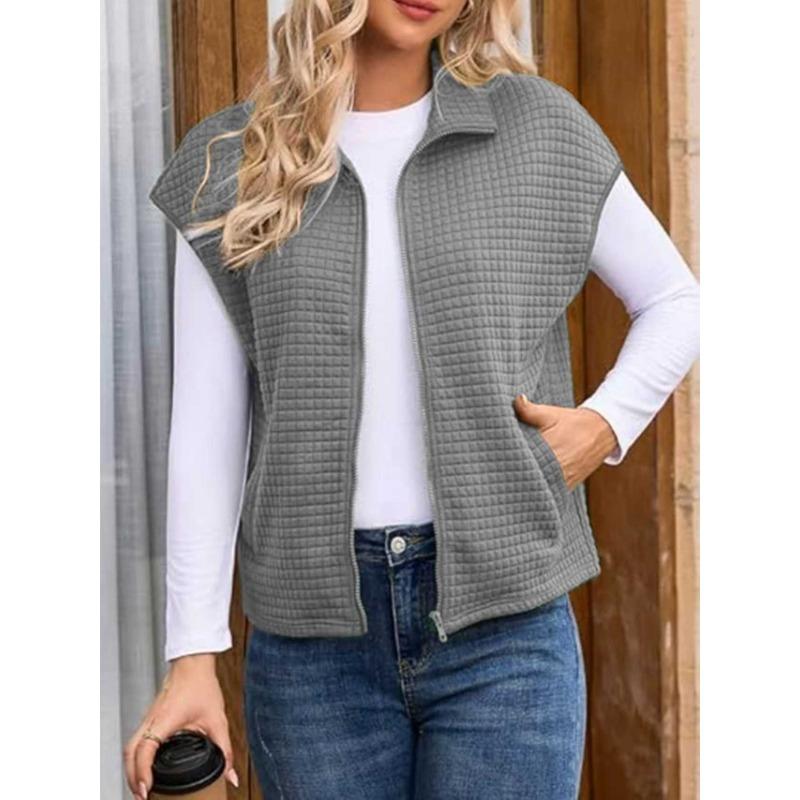 Women S Half High Neck Solid Color Casual Sleeveless Vest Cardigan