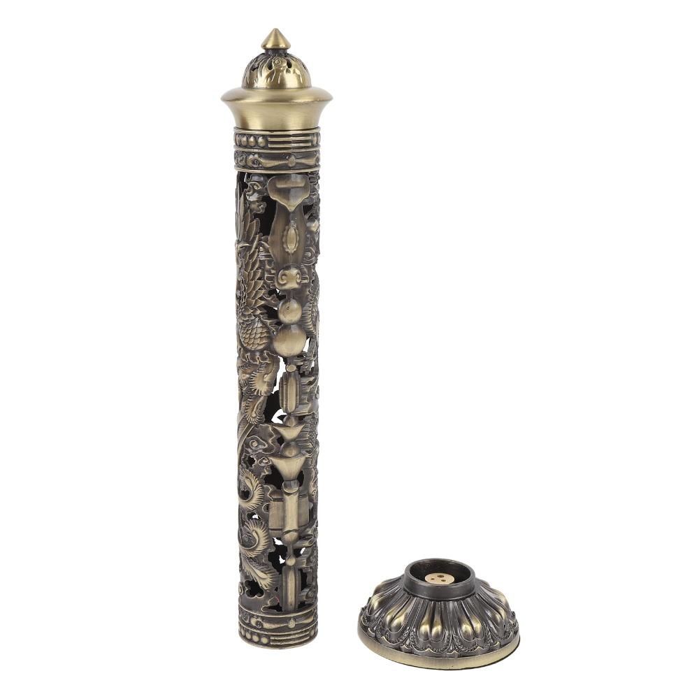 1pcs Bronze Color Dragon Phoenix Incense Holder Vertical Design Brass Incense Tower Home Decor