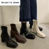 Designer Thick Heel Women Slim Ankle Boots Fashion Patent Leather Shoes Autumn Winter Ladies Elegant Short Booties