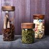 Solid Color Glass Storage Bottle with Wooden Lid – Sealed Container for Grains, Dried Fruit, Spices & Tea