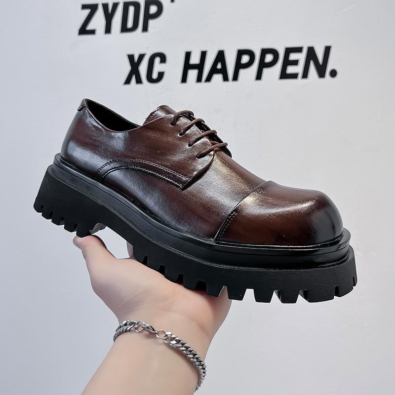 Весенние новые кожаные туфли мужские формальные повседневные деловые корейские версии трендовые британские туфли Brock на платформе с большой головой 1805-A