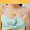 Stunning Golden Flower Silk Enamel Butterfly Pendant Necklace And Adjustable Ring Set