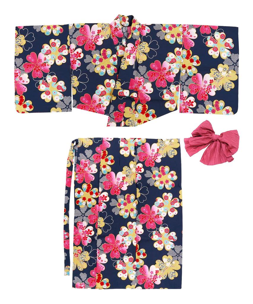 Yukata for Variegated Set Heko Junior Girls [KYOETSU] [Kyoetsu] Set, Two-piece Yukata, Girls, Unbleached, Weave, 2-piece (yukata, Obi), (1.