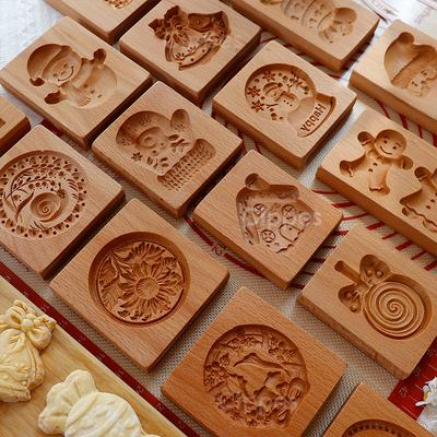 Деревянные формы для печенья на Рождество, DIY 3D гравированные тисненые формы для вырезания печенья, елка, снежинка, Санта-Клаус, пряничный человечек