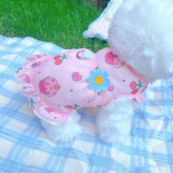 Летняя дышащая одежда для питомцев Yousheng с принтом цветов, вишни, мороженого, без рукавов, жилет, юбка для маленьких и средних собак и кошек, питомца-принцессы