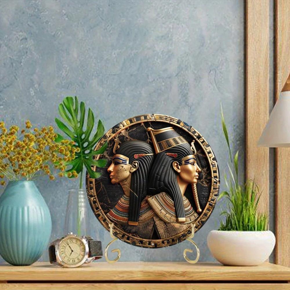 Круглый деревянный декоративный знак, плоская 2D-печать, тема египетской мифологии, декор для дома, кафе, настенное украшение, праздничный подарок