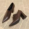 New Retro Pointed High Heels Women's Four-season Single Shoes Work Shoes Single Shoes Commuting Versatile and Thin Black Small Leather Shoes