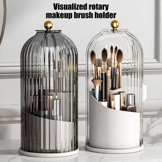 Вращающийся держатель для кистей для макияжа Скрытый держатель для зубных щеток с выдвижной крышкой Многосекционный пылезащитный органайзер для макияжа для туалетного столика в ванной