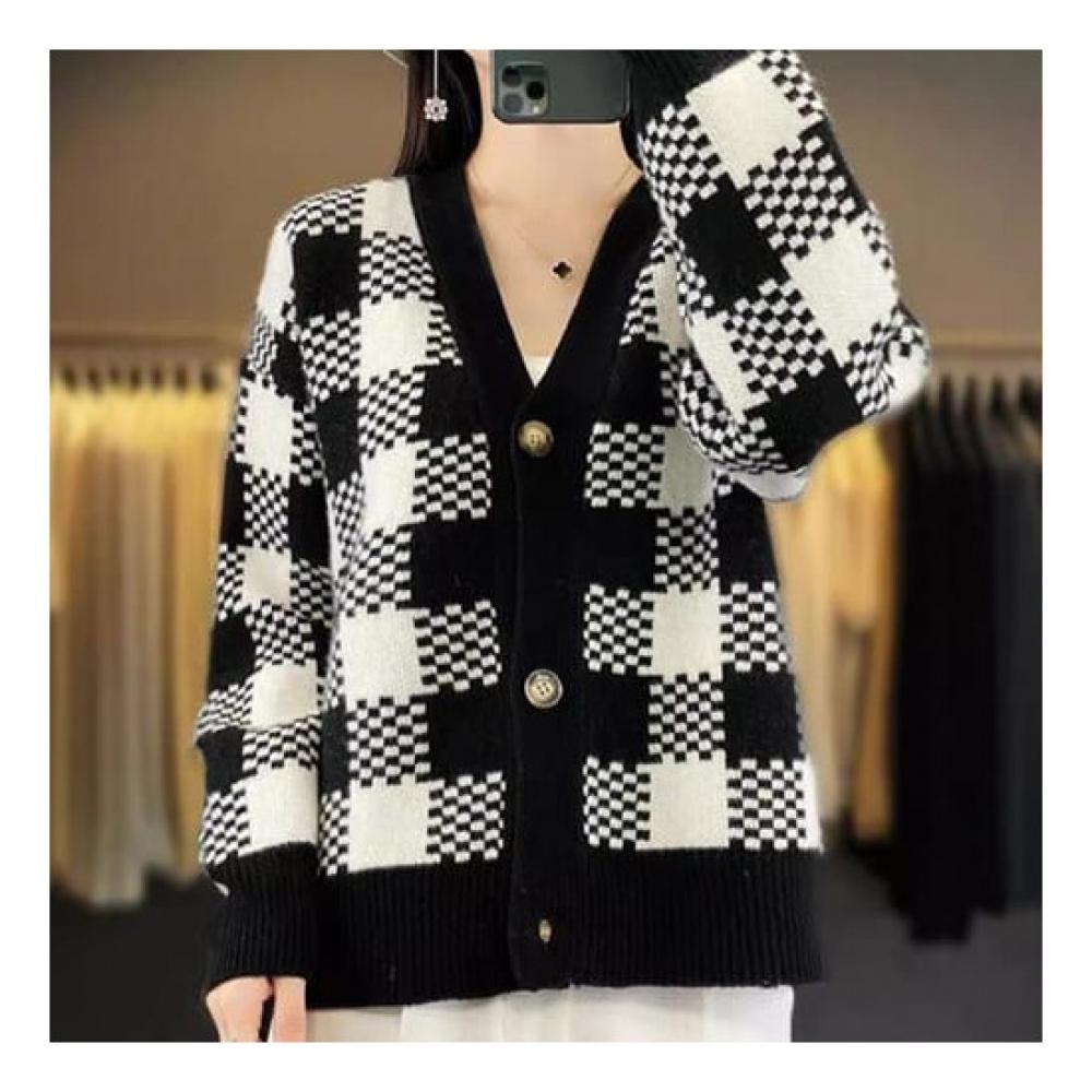Navava Casual Check Long Sleeve Knit Cardigan Nk2294