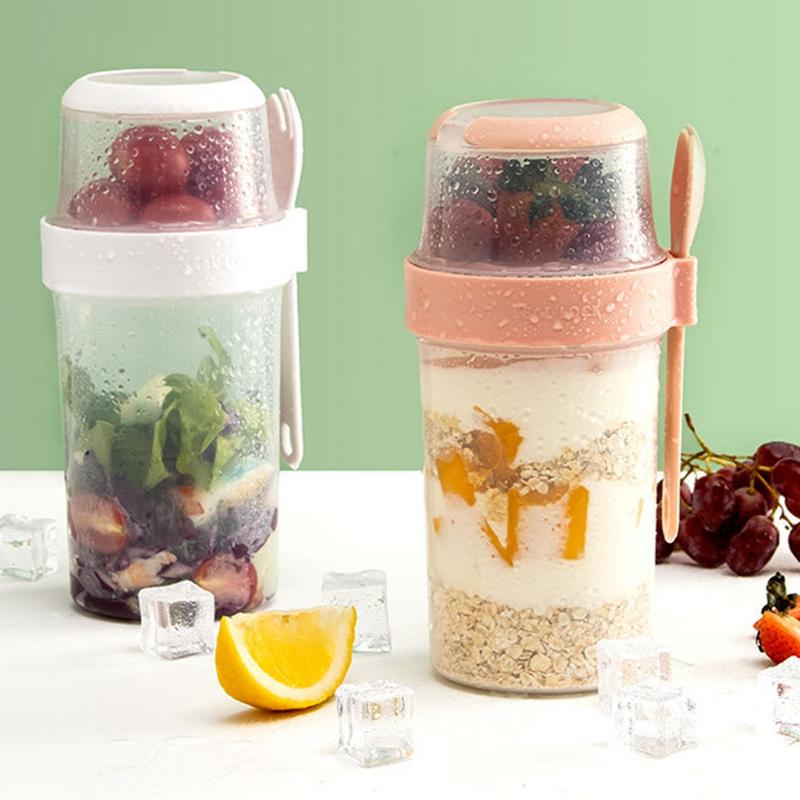 1 шт., чашка для завтрака, фруктов, овсянки, йогурта, салата с крышкой и ложкой, двухслойная коробка для хранения еды, коробка для бенто, коническая чаша для фитнеса с пониженным содержанием жира