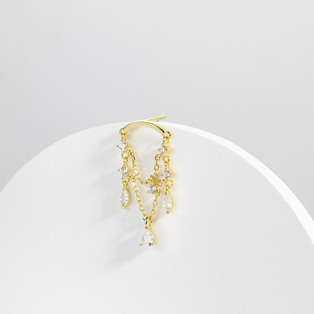 ANDYWEN Серьги-гвоздики из стерлингового серебра 925 пробы, Золотая цепочка с цирконием, роскошные клипсы с кристаллами, ювелирные изделия, свадебный подарок