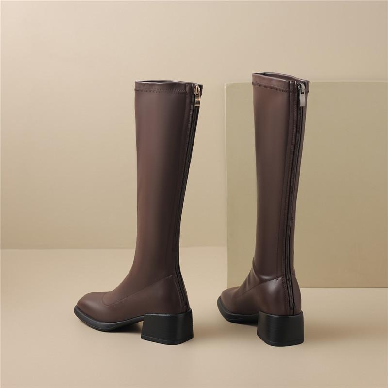 Женские сапоги на высоком каблуке, модные осенне-зимние однотонные рыцарские сапоги оверсайз на толстом каблуке