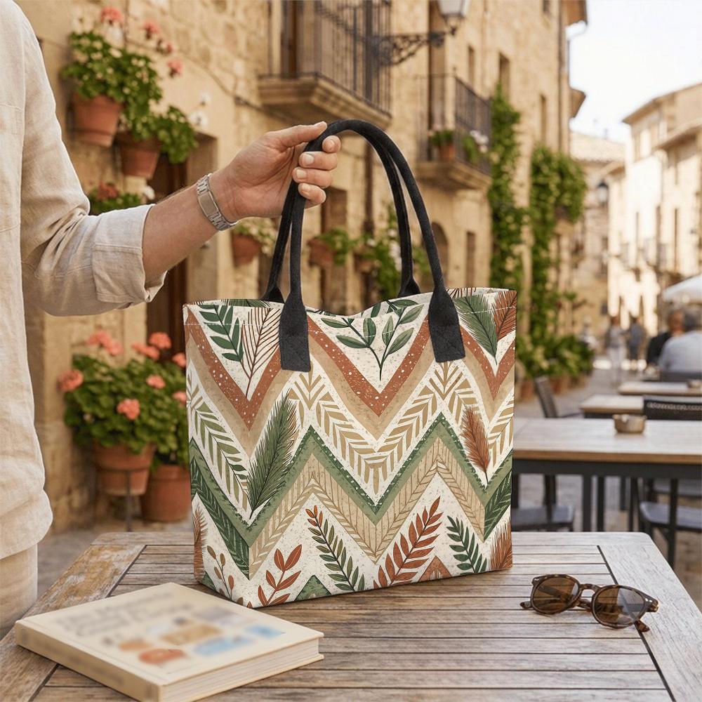 Boho Leaf Pattern Tote Bag Stylish Durable Canvas Shoulder Bag for Daily Use Shopping Work Travel