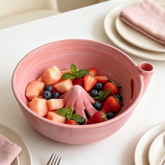 Самоочищающаяся керамическая миска для овощей и фруктов, для мытья ягод со встроенным сливом, вихревой автоматический сливной дуршлаг, эффективная для фруктов и