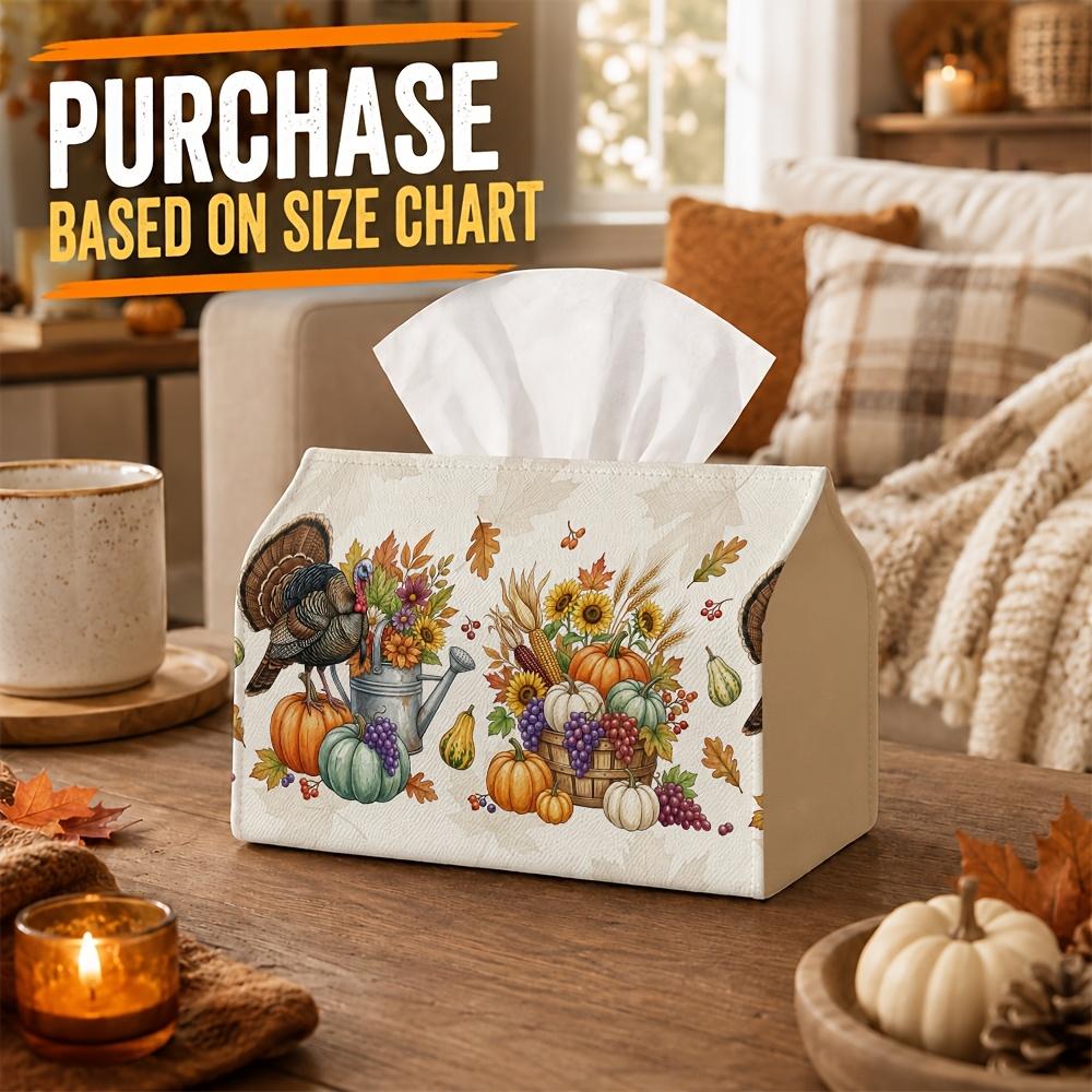 1pc Vintage Thanksgiving Tissue Box - Turkey Pumpkin Floral Elements, Durable Napkin Organizer for Car, Kitchen, Dining, Home Decor - Decorative Table