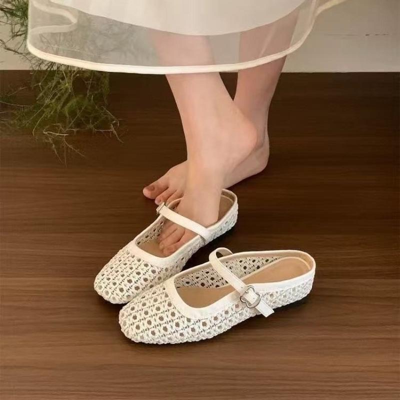 Мода 2025 Новая летняя мода Низкий каблук Женские тапочки Элегантный круглый носок Ремешок с пряжкой Повседневные женские мюли