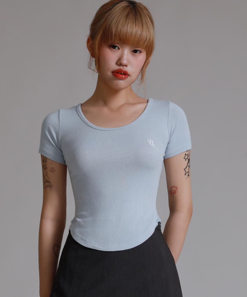 LIKE THE MOST U-Neck Round Cut Half T-Shirt_Sky Blue